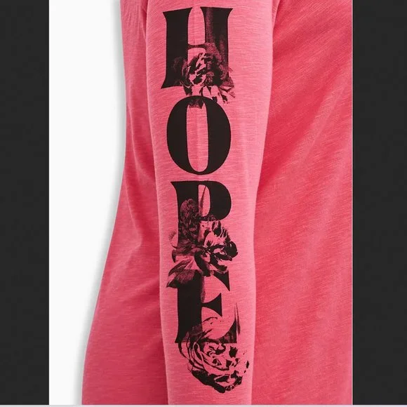 TORRID Plus Size 1X Super Soft Pink HOPE Long Sleeve Hooded Top - Picture 1 of 3